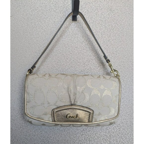 Coach Signature Flap Wristlet Mini Bag Convertible Fabric/Canvas Cream Gold Y2K - Picture 1 of 12